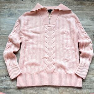Talbots 100% Cashmere Pink Cable Knit Small Quarter Zip Sweater Soft Cozy Cute